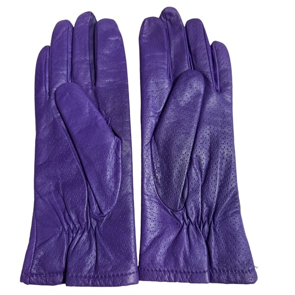 Grandoe Purple Textured Leather Gloves Warm Knit Lined Womens Size L - Picture 2 of 5